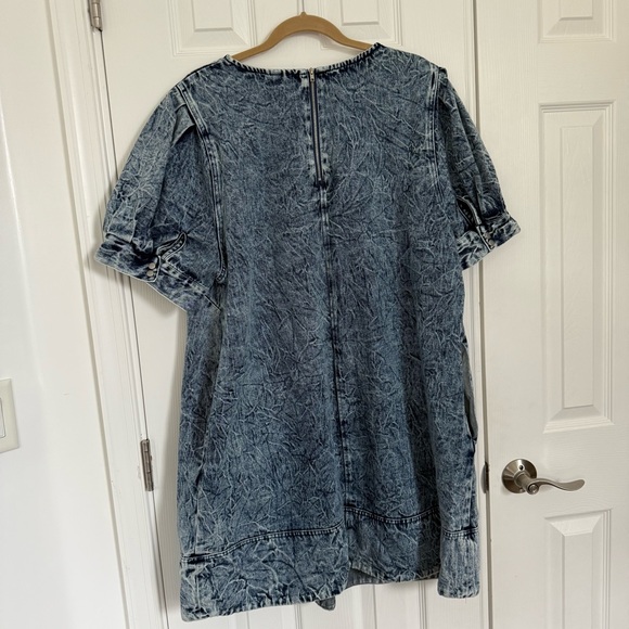 Who What Wear Denim Puff-sleeved Mini Dress Dark Acid Wash Pockets Womens 2X EUC - Picture 3 of 11